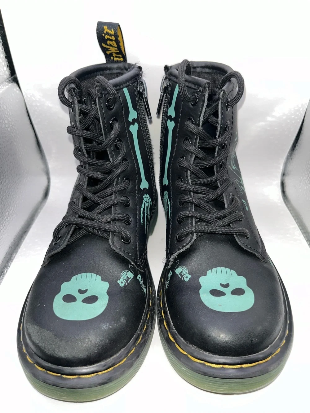 JUNIOR 1460 SKELLY PRINT LEATHER LACE UP BOOTS SIZE 12